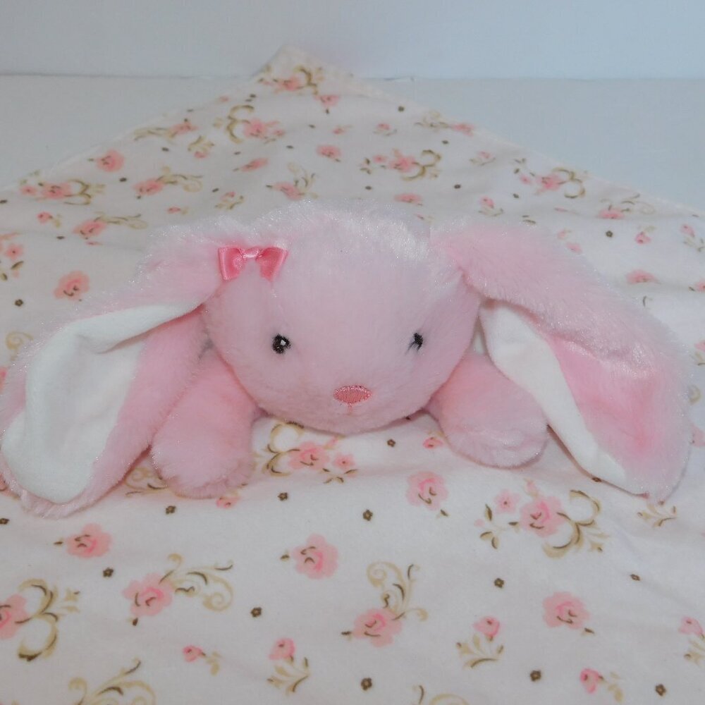 Little Me Pink Bunny Rose Floral Security Blanket Plush Baby Lovey Rabbit nunu - Picture 3 of 8